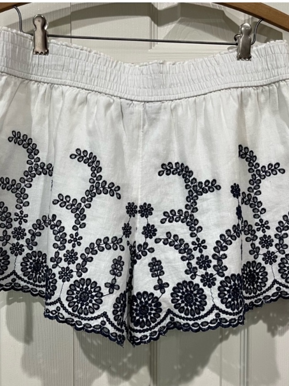 White Embroidered Women's Skort with Navy Floral Trim